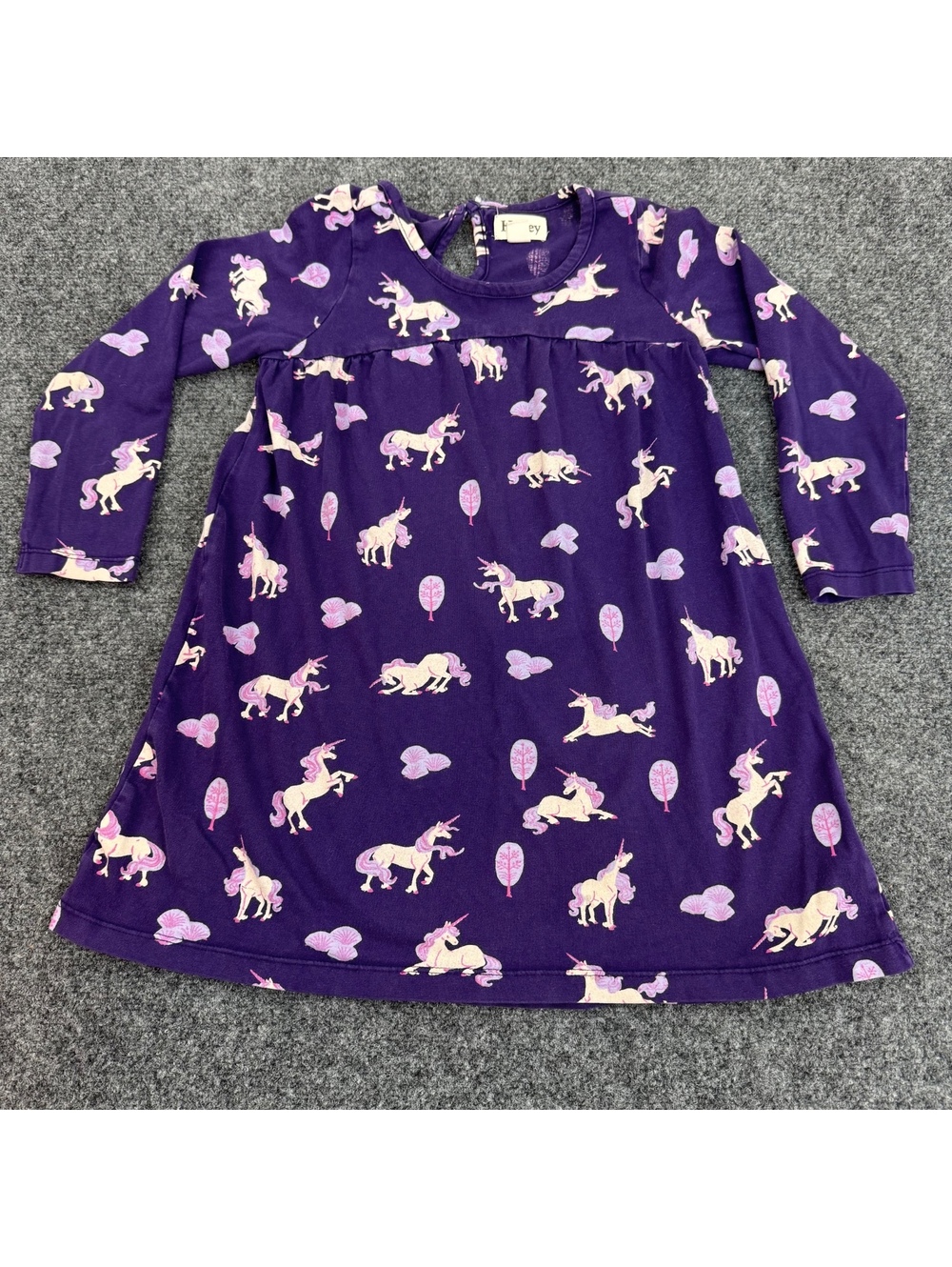 Hatley Girls Size 5 Purple Unicorn Long Sleeve Dress